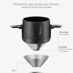304 stainless steel reusable coffee dripper with mug – portable pour over coffee & tea