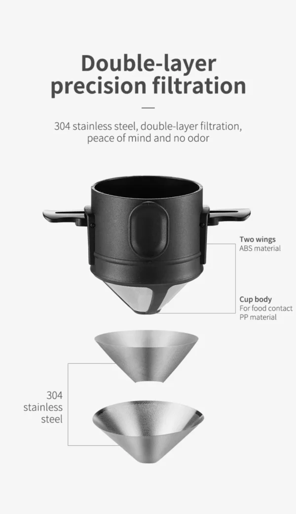 304 stainless steel reusable coffee dripper with mug – portable pour over coffee & tea