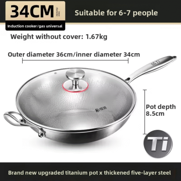 4 piece premium titanium wok with glass lid 2 pc set