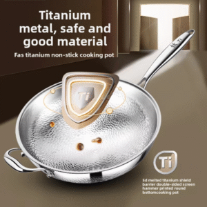 4 piece premium titanium wok with glass lid 2 pc set