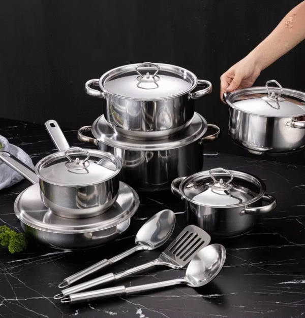 15pcs professional quality kitchen cookware set – 410 stainless steel
