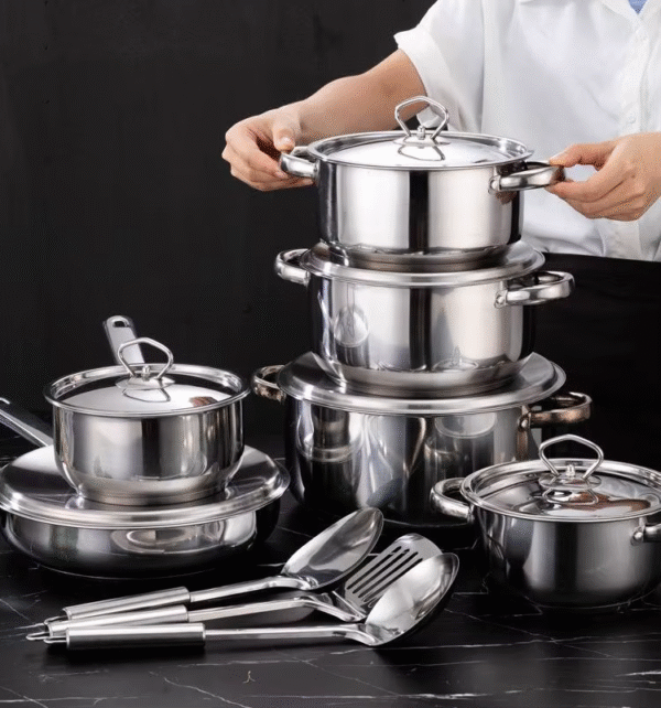 15pcs professional quality kitchen cookware set – 410 stainless steel